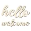 Nueva decoración de corona transfronteriza con accesorios de logotipo de letra 'hello' calada, letrero de madera, colgante de madera de bienvenida