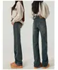 Calça jeans feminina reta e solta, primavera outono inverno 2024, nova, cintura alta, slim, perna larga, calça de limpeza