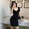 Verão Transfronteiriço Novo Estilo Coreano Vestido Saia de Tricô Acinturado para Mulheres Emagrecedor e Elegante Cordão Ajustável Justo ao Corpo Colado ao Quadril Saia Curta