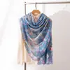 Bufanda Nueva Moda Otoño Versátil Azul Estampado Floral Pequeño Bufanda de Seda de Morera Moda Femenina Bufanda para el Trabajo