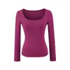 3540-Estilo Puro Deseo Moda Chica Atractiva Cuello Cuadrado Manga Larga Camiseta para Mujer 2025 Nueva Sexy Top Básico Forrado de Polar