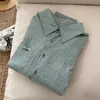 Férias na Ilha / Estilo Coreano Verde Menta Xadrez Bordado Retro Xadrez Camisa Solta Feminina Manga Longa Outono