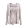 Top Corto de Tirantes con Diseño de Lujuria Pura Cardigan Holgado de Manga Larga Protección Solar Conjunto de Dos Piezas para Mujer Verano Nuevo Estilo