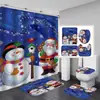 Suministro Directo Transfronterizo Creativo Set Navideño de Cuatro Piezas para Baño Cortina de Ducha de Poliéster Cortina de Ducha Navideña Fábrica Suministro Directo