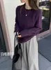 Suéter Feminino de Lã Cashmere Gola Redonda Escovado Solto Macio Tricô Grudado Outono Inverno Versátil Cor Doce Top Básico Novo