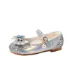 Nuevos Zapatos de Princesa de Cristal para Niñas Lentejuelas Lazo Pedrería Suela Suave Planos Zapatos Infantiles para Piano Escenario
