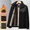 Casaco de Inverno para Pai Jaqueta de Algodão com Forro de Lã e Estilo Engrossado para Homens de Meia-Idade e Idosos, Jaqueta Casual Quente com Lapela Top de Inverno