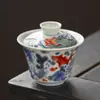 Tazón de té azul y blanco con tapa para uso doméstico, Tazón de té de cerámica de alta temperatura con tapa