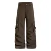 Calças de trabalho lavadas de estilo japonês, desconstruídas, com bolso dividido, para homens, novo estilo de outono, plissadas, compridas até o chão, calças casuais largas para mulheres