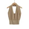 Fs604-25 Novo Estilo de Verão Estilo Europeu e Americano Estilo Blogger do Instagram Costas Nuas Decote V Botão Gola Alta Cropped de Tricô