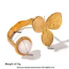 Anillo Abierto de Acero Inoxidable con Flor y Mariposa de Piedra Natural Transfronterizo Bañado en Oro de 18K Resistente al Agua Vintage Joyería de Alta Gama para Mujer