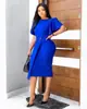 Moda Feminina para Exportação Verão 2024 Transfronteiriça Tamanho Grande Manga Sino Gola Redonda Fenda Bodycon Vestido de Carreira Vestido Africano