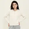 Sudadera de forro polar gris con capucha y media cremallera para mujer, nuevo estilo primavera y otoño 2026, top corto holgado y moderno