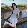 Vestido Retro de Verano Nuevo con Retazos y Cuello Polo Ajustado de Manga Corta Estilo Universitario Falda Corta Abullonada para Mujer