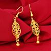 Pendientes de campana de viento hueca de oro de Vietnam, pendientes de latón chapados en oro, borlas largas, cuentas de oro, pendientes para mujer