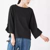 Japonés y Coreano en stock Nuevo Producto 2024 Verano Japonés Color Sólido Cuello Redondo Pulóver Manga Campana Top Camiseta para Mujer
