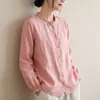 Cardigã Versátil Novo de Primavera e Outono Punhos Elásticos Versátil Emagrecedor Babado Algodão Linho Manga Longa Camisa Top Roupa Feminina