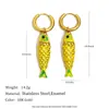 Estilo Popular Transfronterizo Europeo y Americano, Pendientes de Diseño Único y Exagerado, Pendientes Colgantes de Pescado Esmaltados Chapados en Oro de 18K de Acero Inoxidable