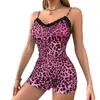 Amazon Cross-Border Pijama Sexy Feminino Estilo Europeu e Americano Renda Estampa de Leopardo Camisola Shorts Conjunto de Roupa de Casa para Mulheres