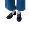 Mocasines de cuero con suela gruesa estilo francés para mujer, estilo británico, cómodos para ir al trabajo, con tacón grueso y punta redonda, versátiles para cualquier atuendo