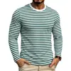 2026 Nueva Moda de Primavera y Otoño para Hombre Camiseta de Manga Larga Rayada Cuello Redondo Estilo Coreano, Directo del Fabricante
