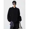 Moletom com gola polo desconstruída estilo americano para homens, peça interna casual vintage para primavera e outono, top estiloso e soltinho de manga longa para homens