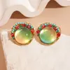 Pendientes de botón geométricos cuadrados y de corazón verdes transfronterizos europeos y americanos, Pendientes de botón de lujo ligero de alta gama, Pendientes de moda exagerados para mujer