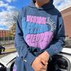 Suéter con capucha y estampado de letras espumosas para hombre y mujer, estilo urbano, holgado, informal, para otoño e invierno