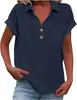 Camisas Femininas de Algodão e Linho Soltas de Verão Europeias e Americanas Amazon Manga Curta Colarinho Algodão Casual Camisa de Botão