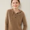 Suéter de Cachemira con Capucha, Nuevo Estilo Otoño e Invierno para Mujer, Sudadera de Punto de Cachemira con Media Botonadura, Suéter Básico de Manga Larga para Usar como Prenda Exterior y Capa Interior