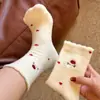 Meias de Lã Australiana Bordadas com Desenhos Animados Macios e Fofos com Bolinhas Doces e Adoráveis e Renda, Meias de Cano Médio para Outono e Inverno, Forradas com Fleece e Espessadas
