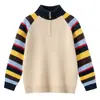 Suéter de Tricô Cashmere 2026 Novo Outono e Inverno com Gola Alta Meia e Zíper Meio, Listras Arco-Íris para Meninos e Meninas, Suéter Quente