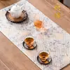Alfombrilla de Té Bordada en Brocado Dinastías Tang y Song con Brillo Dorado, Alfombrilla de Mesa de Lujo Ligero Inspirada en Zen de Doble Cara, Alfombrilla para Tetera, Alfombrilla de Tela Hecha a Mano