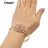 WT-B642 nuevo colgante de piedra preciosa con cuentas de colores diseño hueco de latón 18K pulsera ajustable para mujer