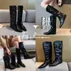 812-4 Botas Largas de Caña Ancha para Mujer, Punta Fina, Tacón Grueso, Pierna Ancha, Botas de Caña Alta, Botas Vaqueras, Botas para Mujer Tallas Grandes 41-43