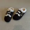 Chinelos Peludos Femininos Preguiçosos 2026 Inverno Externos Sola Plana Plush Estilo Birkenstock Sapatos de Algodão Retro Fosco Bico Fechado Meio Chinelo