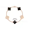 Versión de Gama Alta V-Oro Pulsera de Trébol de Cuatro Hojas Cinco Flores CNC Ágata Natural Calcedonia Pulsera Gruesamente Chapada en Oro Rosa de 18 Quilates Venta al por Mayor