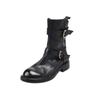 Botas Martin de Cuero Lavado con Punta Redonda y Hebilla de Cinturón Retro Botas de Montar de Tacón Cuadrado para Mujer Otoño 2024 Botines Nuevos