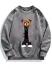 Moda Outono Comércio Exterior Moletom com Capuz em Camurça Estilo Americano Tendência Casual Versátil Pulôver Estampa de Urso Top Masculino