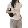 Camiseta de Verano de Algodón Puro Amigable con la Piel de Hombro Derecho Manga Corta para Mujer Ajustada Versátil Simple Top Básico para Llevar Debajo