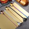 Cuchara de Acero Inoxidable 304 de Mango Largo para Revolver Cuchara para Condimentos Estilo Coreano Cuchara Extendida para Café Cuchara Creativa para Hielo Cuchara para Postre Miel