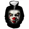 Novo Suéter Casual com Estampa Digital 3D Europeu e Americano para Halloween Masculino Solto com Capuz Jaqueta Pulôver de Casal 2024