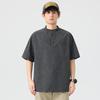 2025 Nueva Camisa de Verano Negra de Cuello Mao de Manga Corta para Hombre Suelta Talla Grande Delgada Juvenil Camisa Jersey Camiseta Moderna