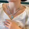 Colar de Flor com Contas de Cristal Morango Azul Pedra Natural Pulseira de Pérola de Água Doce Genuína Conjunto de Joias Vintage da Moda
