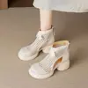 Sandalias tejidas caladas para mujer, nuevo estilo verano 2026, ligeras, adelgazantes, de suela gruesa, tacón grueso, botines calados transpirables, estilo delgado