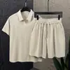 Traje Deportivo de Lino Tencel para Hombre Verano Nueva Moda Casual Transpirable Traje de Hombre Manga Corta Pantalones Cortos para Hombre