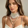 Collar de Perlas de Múltiples Capas de Industria Pesada Transfronterizo Europeo y Americano Estilo Socialité de Temperamento de Lujo Ligero Collar Gargantilla para Mujer para Fiesta de Noche