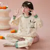 Suéter de Algodão Solto para Primavera e Outono para Crianças Médias e Grandes e Meninas Roupas de Casa Pijamas Calças de Manga Longa Desenho Animado para Adolescentes