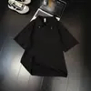 Camisa POLO blanca de manga corta con textura jacquard para hombre, diseño de estilo callejero americano de verano con remaches, camiseta con solapa