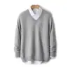 Suéter Baicai Rong Outono/Inverno Novo 100% Lã Pura Masculino Gola V Manga Longa Pulôver Tricô Camada Base Top